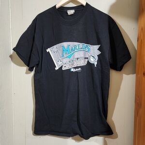 Lee Black Tee with Marlins Championship Graphic